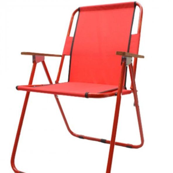 Walke Katlanabilir Kamp Sandalyesi Piknik Sandalyesi Plaj Sandalyesi Ahşap Kollu Kırmızı