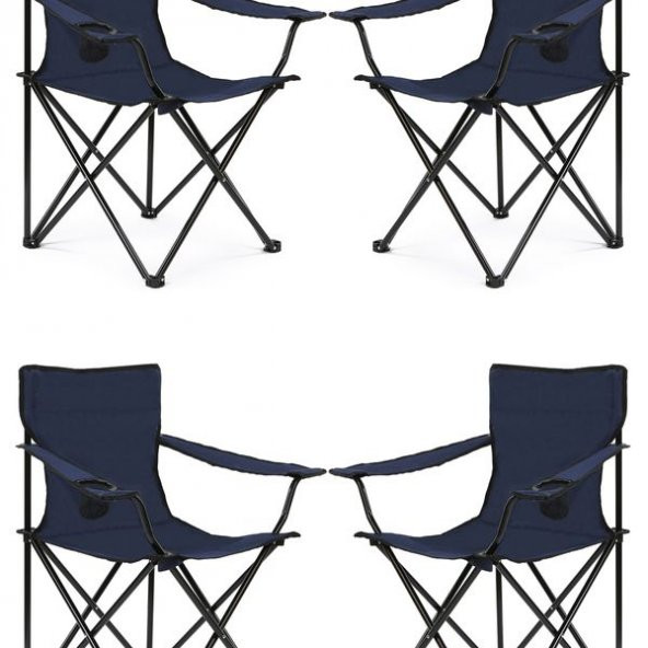 Walke 4 Lü Katlanabilir Kamp Sandalyesi Piknik Sandalyesi Plaj Sandalyesi Mavi Taşıma Çantalı