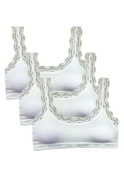 3 Adet Dantel Nakış İşlemeli Pedli Bambu Kadın Büstiyer Beyaz ürün görseli