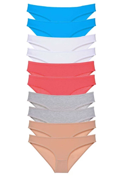 10 adet Süper Eko Set Likralı Kadın Slip Ten Gri Beyaz Fuşya Mavi ürün görseli