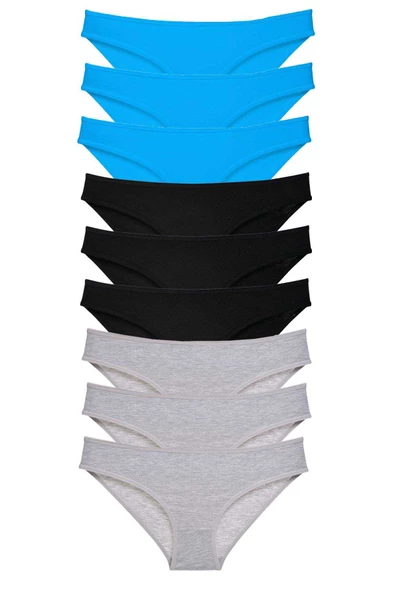 9 adet Süper Eko Set Likralı Kadın Slip Külot Siyah Gri Mavi ürün görseli