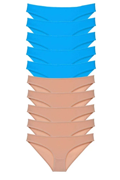 10 adet Süper Eko Set Likralı Kadın Slip Külot Ten Mavi ürün görseli