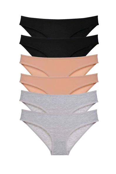 6 adet Süper Eko Set Likralı Kadın Slip Külot Siyah Ten Gri ürün görseli