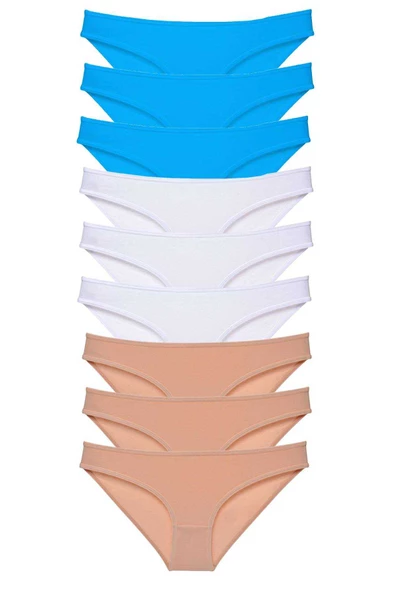 9 adet Süper Eko Set Likralı Kadın Slip Külot Ten Beyaz Mavi ürün görseli