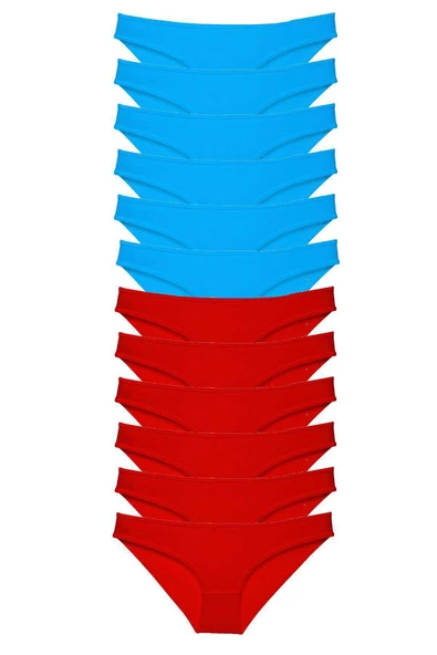 12 adet Süper Eko Set Likralı Kadın Slip Külot Kırmızı Mavi ürün görseli