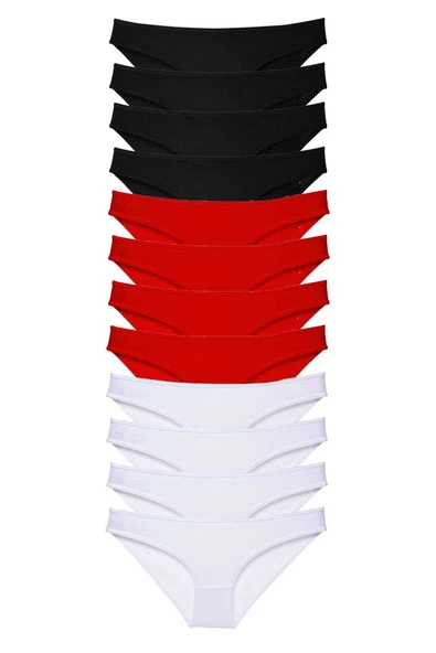 12 adet Süper Eko Set Likralı Kadın Slip Külot Siyah Kırmızı Beyaz ürün görseli