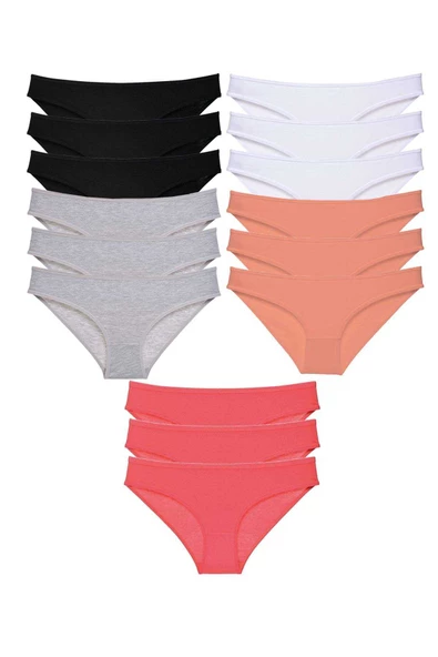 15 adet Süper Eko Set Likralı Kadın Slip Külot Siyah Gri Beyaz Pudra Fuşya ürün görseli