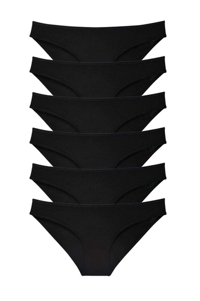 6 adet Süper Eko Set Likralı Kadın Slip Külot Siyah ürün görseli