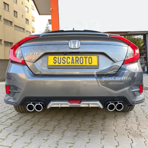 Honda Civic FC5 2016-2021 Araca Özel Siyah Gri Arka Difüzör Tırnaklı 4 Yuvarlak Egzoz Çıkışlı Arka Tampon Eki İthal 1.Sınıf - 7
