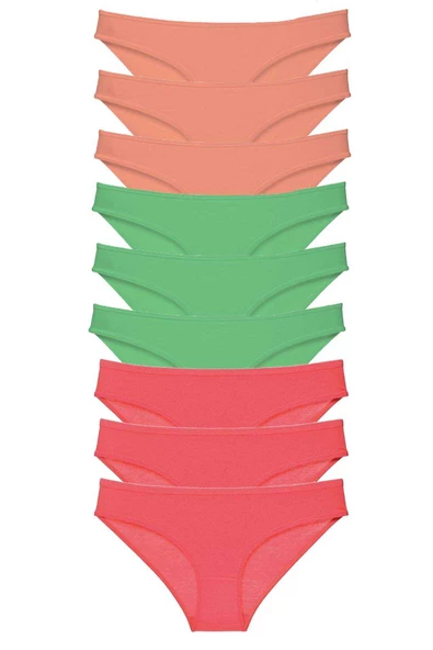 9 adet Süper Eko Set Likralı Kadın Slip Külot Pudra Yeşil Fuşya ürün görseli