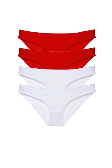 4 adet Süper Eko Set Likralı Kadın Slip Külot Kırmızı Beyaz ürün görseli