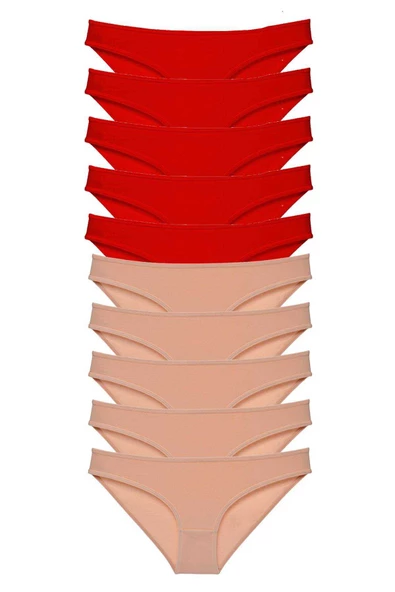 10 adet Eko Set Likralı Kadın Slip Külot Kırmızı Ten ürün görseli