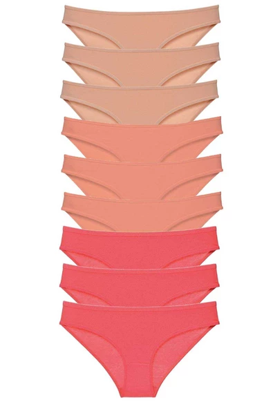 9 adet Süper Eko Set Likralı Kadın Slip Külot Ten Pudra Fuşya ürün görseli