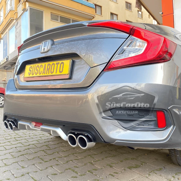 Honda Civic FC5 2016-2021 Araca Özel Siyah Gri Arka Difüzör Tırnaklı 4 Yuvarlak Egzoz Çıkışlı Arka Tampon Eki İthal 1.Sınıf - 5