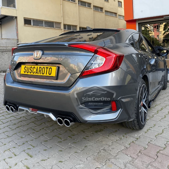 Honda Civic FC5 2016-2021 Araca Özel Siyah Gri Arka Difüzör Tırnaklı 4 Yuvarlak Egzoz Çıkışlı Arka Tampon Eki İthal 1.Sınıf - 10