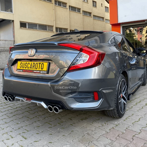 Honda Civic FC5 2016-2021 Araca Özel Siyah Gri Arka Difüzör Tırnaklı 4 Yuvarlak Egzoz Çıkışlı Arka Tampon Eki İthal 1.Sınıf - 8
