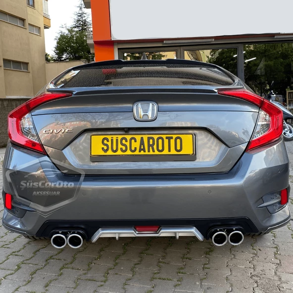 Honda Civic FC5 2016-2021 Araca Özel Siyah Gri Arka Difüzör Tırnaklı 4 Yuvarlak Egzoz Çıkışlı Arka Tampon Eki İthal 1.Sınıf - 4