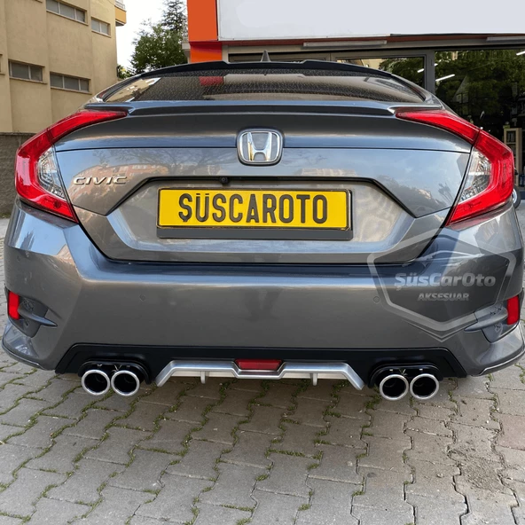 Honda Civic FC5 2016-2021 Araca Özel Siyah Gri Arka Difüzör Tırnaklı 4 Yuvarlak Egzoz Çıkışlı Arka Tampon Eki İthal 1.Sınıf - 6