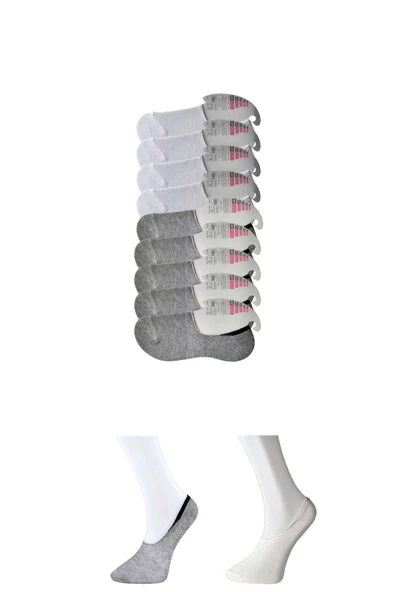 Gri ve Beyaz Kadın Babet Çorap 9 çift ürün görseli