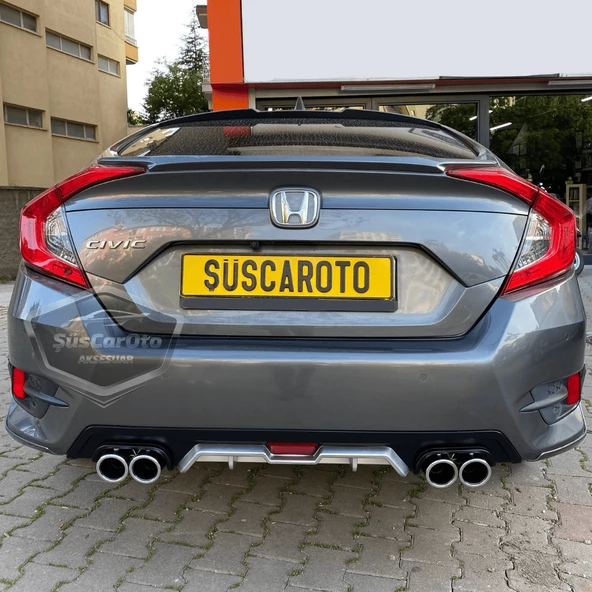 Honda Civic FC5 2016-2021 Araca Özel Siyah Gri Arka Difüzör Tırnaklı 4 Yuvarlak Egzoz Çıkışlı Arka Tampon Eki İthal 1.Sınıf - 9