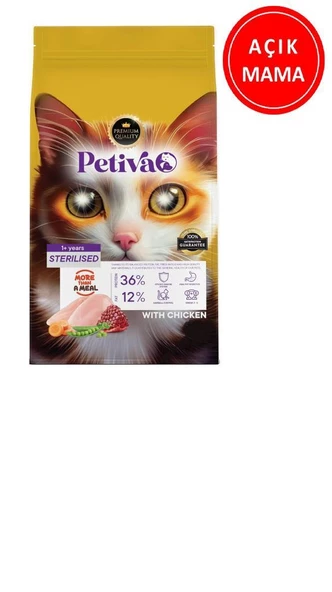 Petiva Kısırlaştırılmış Tavuklu Yetişkin Kedi Maması 1 Kg AÇIK