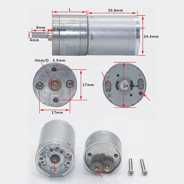 12V 5Rpm JGA25-370 Redüktörlü DC Motor Metal Dişli Yüksek Tork Kuvvet 25mm Robot Oyuncak - Resim 5