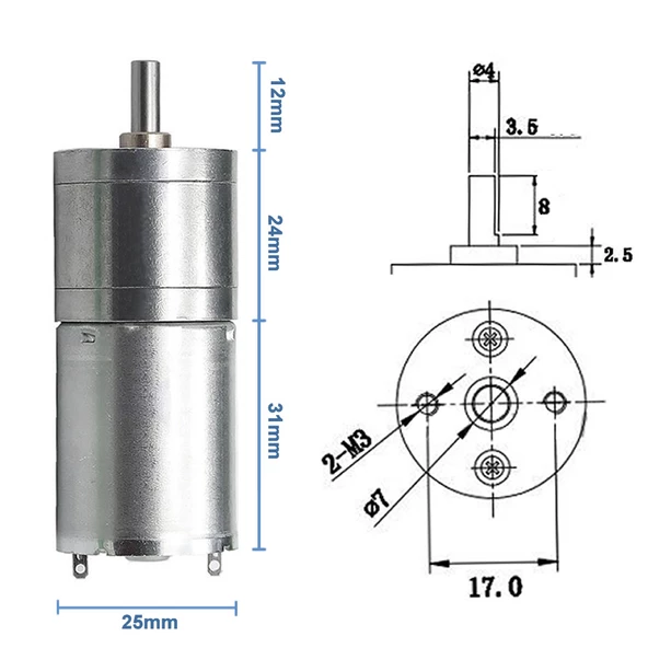 12V 5Rpm JGA25-370 Redüktörlü DC Motor Metal Dişli Yüksek Tork Kuvvet 25mm Robot Oyuncak - Resim 4