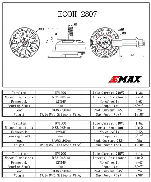 Emax ECO II 2807 1300KV Fırçasız Motor Çelik Mil Model Uçak Rc Multicopter Quadcopter Drone Fpv - Resim 5