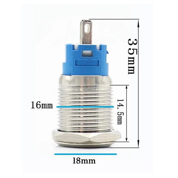 16mm Metal Panel Montaj Düz Kafa Latch Buton NO NC DC 6A 12V AC 3A 250V IP67 Su Geçirmez Düğme Star - 5