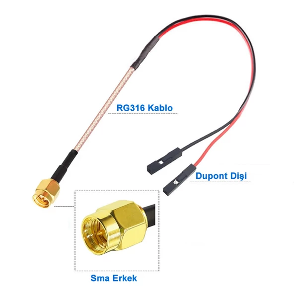 RG316 30cm Sma Erkek to Dupont Dişi Kablo RF Uzatma Kablosu Altın Kaplama Soket Test 0-6GHz Wi-Fi - 5
