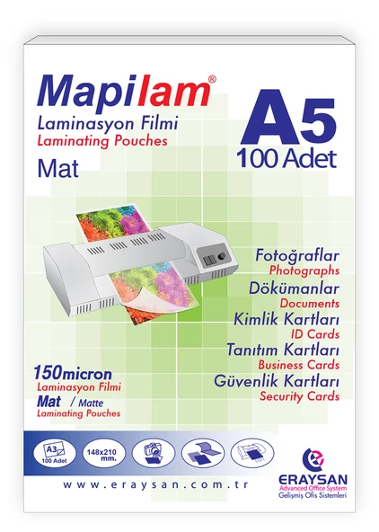 MAPİLAM 150 MİCRON MAT LAMİNASYON FİLMİ (A5) 100 LÜ