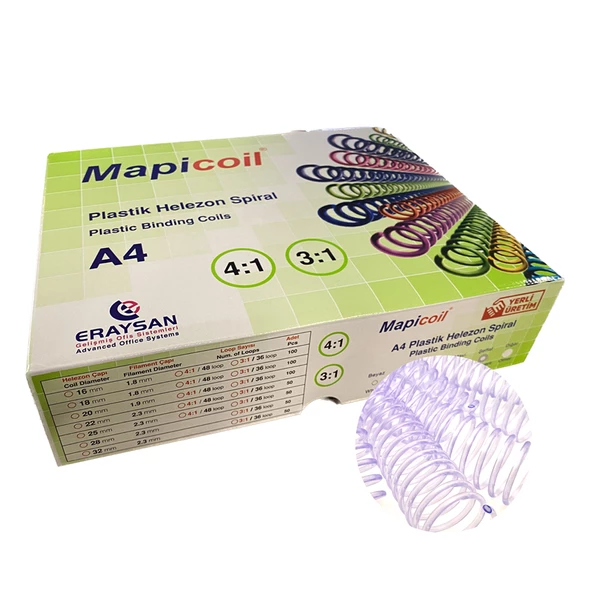 MAPİCOİL 3:1 PLASTİK HELEZON SPİRAL 45MM ŞEFFAF 50 AD. 36 LOP