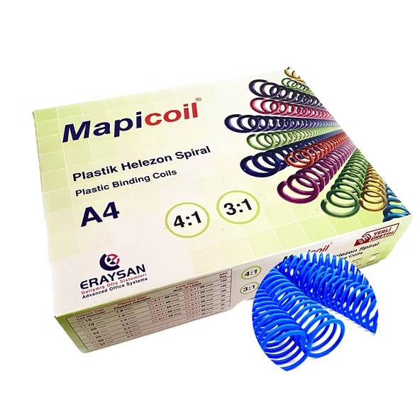 MAPİCOİL 4:1 PLASTİK HELEZON SPİRAL 16MM MAVİ 100 AD. 48 LOP