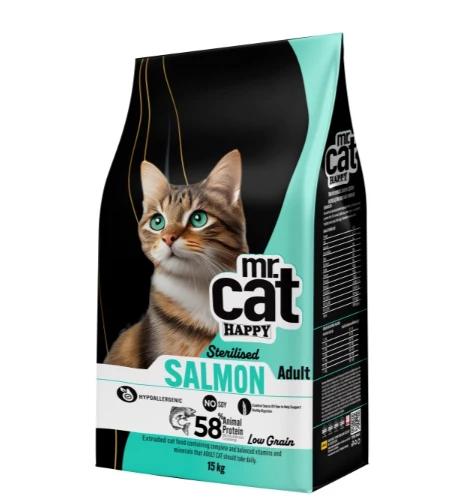 Mr. Cat Happy Kısırlaştırılmış Somonlu Kedi Maması 15 Kg