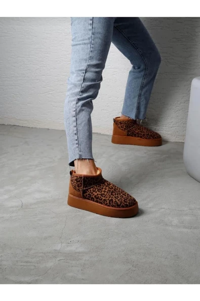 Bayan Taba Leopar Süet Şık Trend Kar Botu - 3