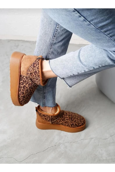 Bayan Taba Leopar Süet Şık Trend Kar Botu - 4