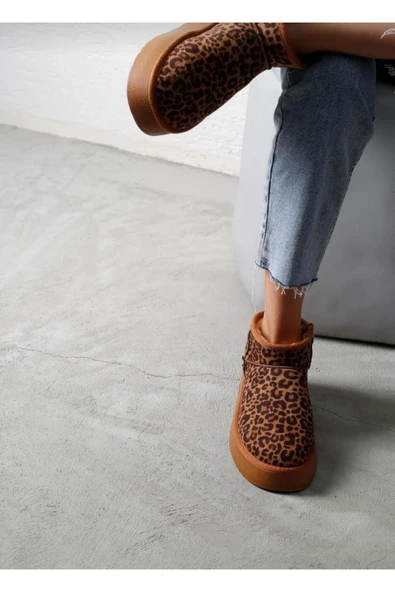 Bayan Taba Leopar Süet Şık Trend Kar Botu - 2