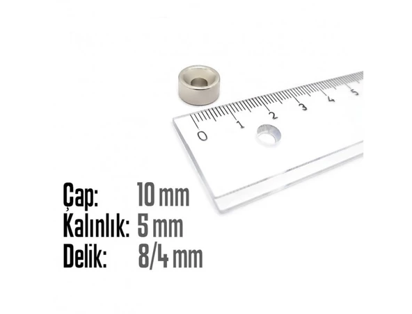 Neodyum Mıknatıs Yuvarlak Havşalı Çap 10mm (delik 8/4mm) Kalıklık 5mm 3 Adet - 2