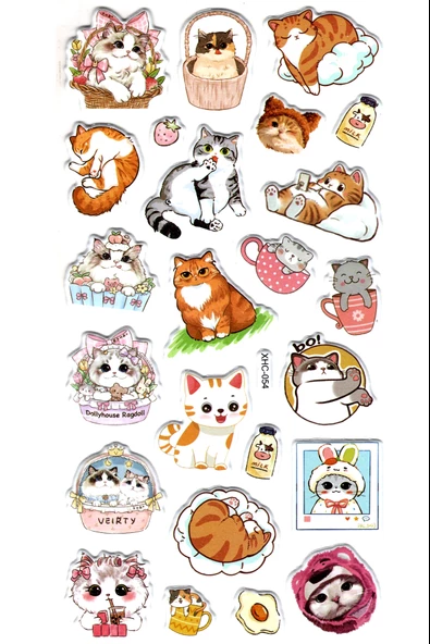 Sticker Kabartmalı Stiker Çıkartma Etiket (XHC054)-18x9 cm- Komik Kediler ürün görseli 1