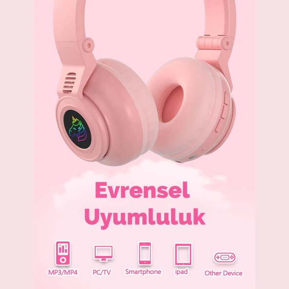 Coofbe Unicorn 94dB Güvenli Ses Kontrollü Yumuşak Kulak pedli Bluetooth Kulaklık Bluetooth Çocuk Kulaklığı