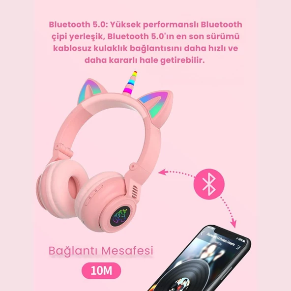 Coofbe Unicorn 94dB Güvenli Ses Kontrollü Yumuşak Kulak pedli Bluetooth Kulaklık Bluetooth Çocuk Kulaklığı - 11