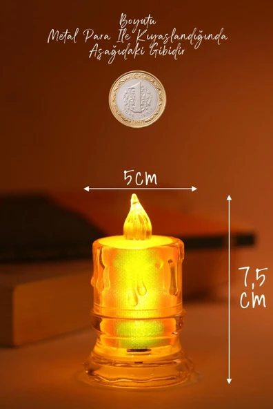 3 ADET Led Mum Simli Tipi Pil Dahil Dumansız Alev Ledli Yapay Dekoratif Mum Işığı ORTA PT421 - 5