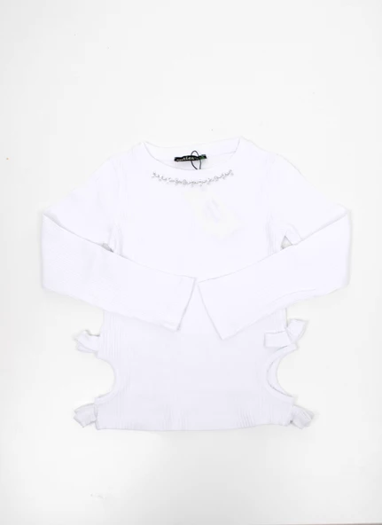 Kız Çocuk Yakası Taşlı Bel Dekolteli Uzun Kollu Body ürün görseli