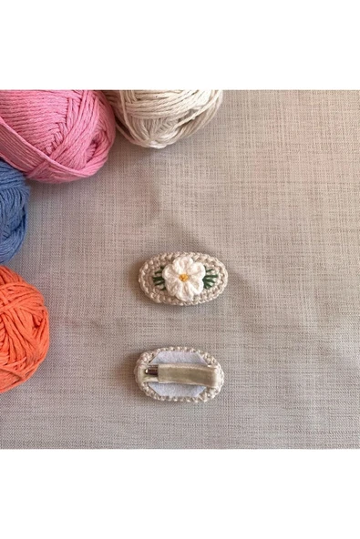 Yasemin Figürlü Örgü Çıt Çıt Toka Krem Tek Ebat - Resim 2