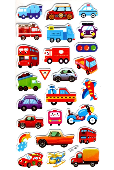 Sticker Kabartmalı Stiker Çıkartma Etiket (XHC068)-18x9 cm- Sevimli Araba Taşıt