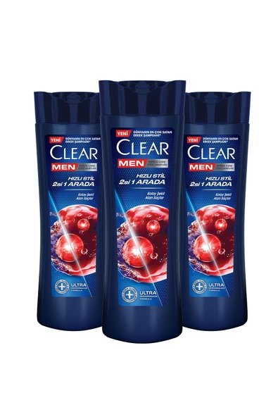 Clear Men Kepeğe Karşı Etkili Şampuan Hızlı Stil 2'si 1 Arada Kolay Şekil Alan Saçlar 350 ml x3 - 2