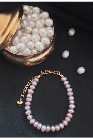 24k Altın Kaplama Gerçek Lila İnci Sade Tasarım Bileklik Lila Tek Ebat ürün görseli