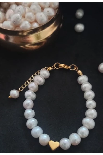 24k Altın Kaplama Gerçek Beyaz Şekilsiz İnci Tasarım Bileklik Beyaz Tek Ebat - Resim 2