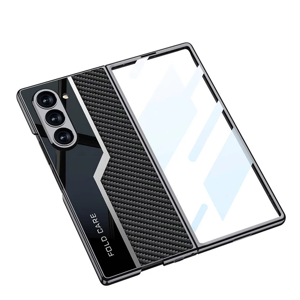 Samsung Galaxy Z Fold 6 Kılıf Ultra İnce Kamera Korumalı PC + Karbon Fiber Tasarımlı Arka Yüzey Kıpta Poligan Kapak - 2