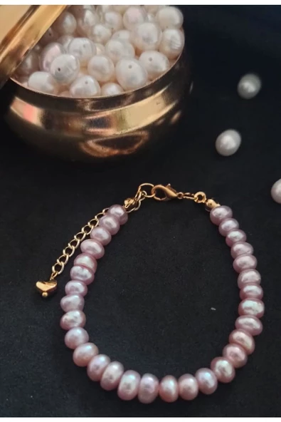 24k Altın Kaplama Gerçek Lila İnci Sade Tasarım Bileklik Lila Tek Ebat - Resim 2